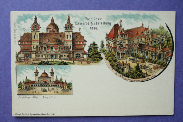 Postcard Litho PC Berlin 1896 Exhibition Trading Chemistry Building Town view architecture